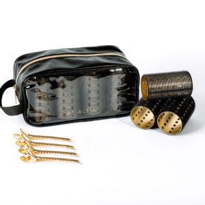 8- Piece Black & Gold Ceramic Roller Set with Crease-less Clips